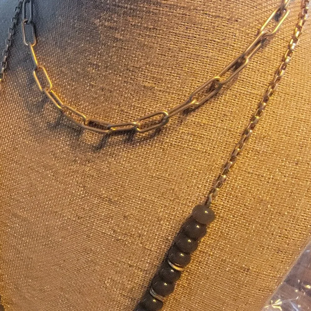 Meghan Browne Style Dot Gray Layered Look Bead & Chain Necklace - Picture 4 of 15